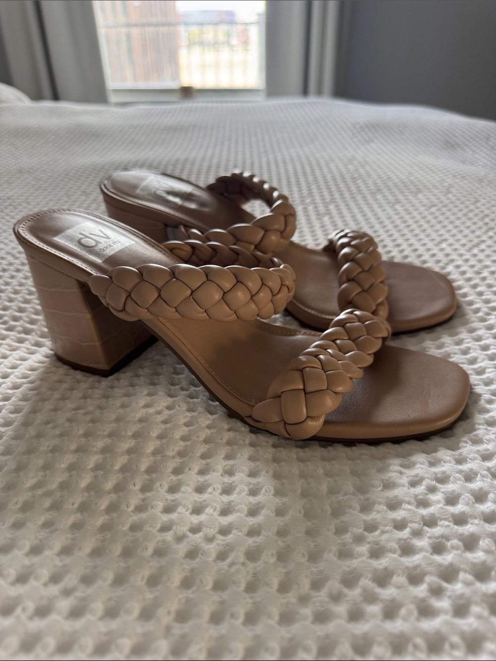 Braided Double-Strap Block Heel Sandals - Nude